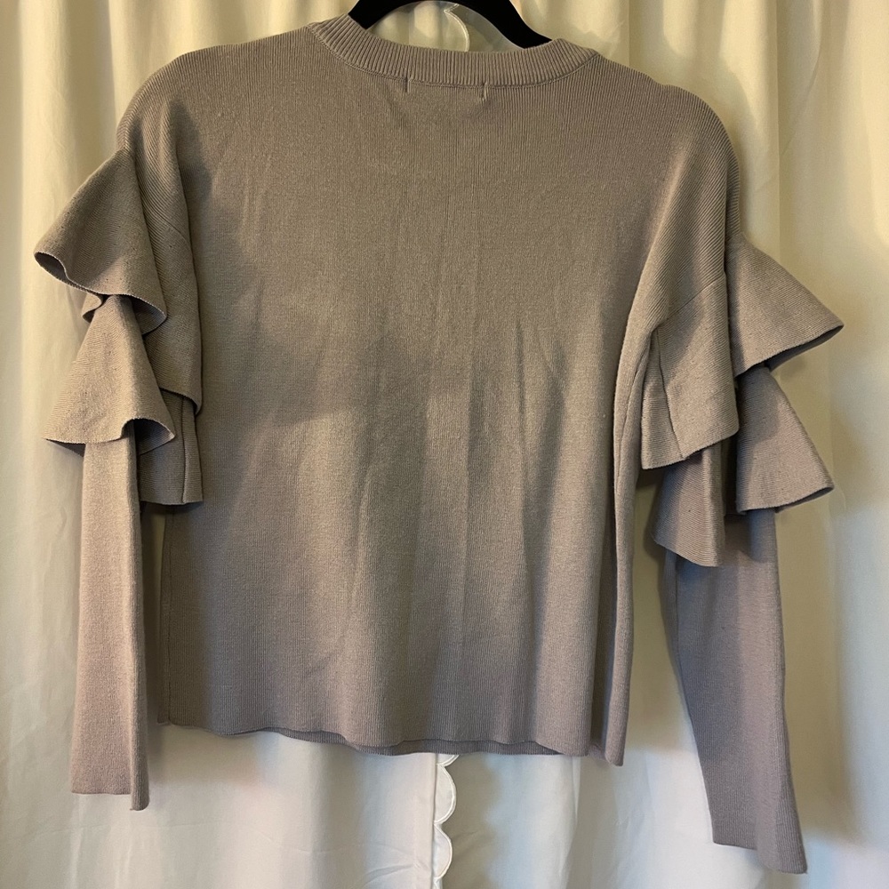 Grey Ruffle Sleeve Sweater - Picture 2 of 2
